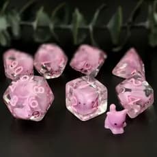 Conjunto de Dados de Resina Transparente - Design de Coração com Rosa e Gatinho, 7 Peças para Jogos de Tabuleiro e RPG
