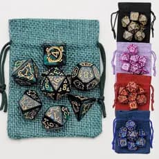 Conjunto 7 Dados RPG Runa de Dragão + Bolsa D&D Pathfinder (D6 D20 D10 D12 D4 D8)