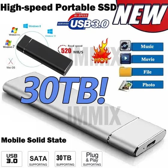 Disco Rígido Externo 30TB Unidade De Externa SSD Portátil 64TB USB3.1 10TB Para Memória De Armazenamento De Dados Notebooks