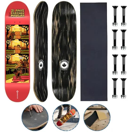 Shape de Maple Canadense Cisco Skate Com Lixa Emborrachada e Parafusos de Base SKT Plaza