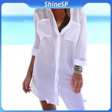 Saida de Praia Max Camisa Camisão Chemise Manga Longa Verão Leve