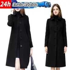 Casaco Feminino Longo Inverno Lã Batida Sobretudo Elegante Acinturado Quente Pronta Entrega