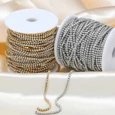 Corrente De Strass 2/5 Metros Cores Prata/Dourado SS 6,5/8,5/10/12/14