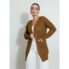 Casaco Trico #70 Kimono Feminino Tricot Manga Longa com Bolso