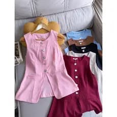 Lindo Max Colete #611 Feminino De Cor Sólida Com Gola Redonda E Botões moda feminina