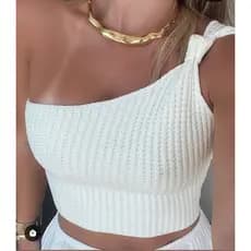 cropped modal um ombro com nó moda feminina
