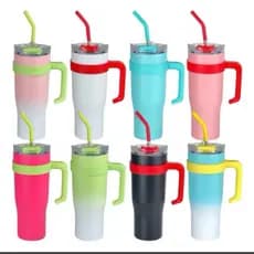 Copo Térmico com Adesivos Dupla Camada Aço Inox Virginia Grande Bebida Gelado Com Canudo e Tampa 1,2L