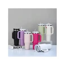 Copo Térmico 1200ml com Canudo Inox Parede Dupla Tampa Branca Rosa Lilás