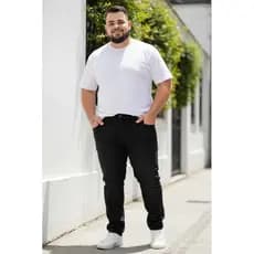 No.15 Calça Jeans Masculina Plus Size Preta Confortável Com Elastano Tamanhos 50 ao 56