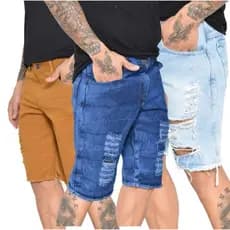 No.5 Kit 3 Bermudas Jeans Masculinas Premium Rasgada Slim Fit Confortável Moda Casual