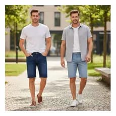 No.8 KIT 2 Bermuda Masculina Jeans Lisas Azul médio e  Azul Clara C/  Lycra Elastano - Short Masculino