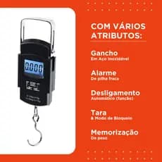 Balança De Mão Digital 50 KG com Pilhas -  Para Bagagem Bolsa e Pesca - Mazzal