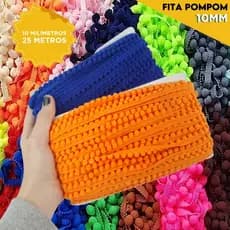 Fita Pompom 10mm Passamanaria C/25 Metros | Para Artesanato, Costura, Decoração e Fantasias | Mazzal