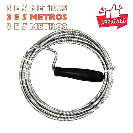 Desentupidor de Tubulação Manual Tufão 3 Metros ou 5 Metros Vaso Sanitário Pia Ralo Calha