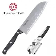 Kit Faca de Cozinha Masterchef Oficial Santoku Inox 7" + Amolador de Facas Profissional