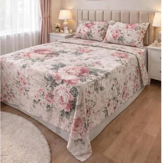 Jogo de Cama Casal 3 peças Microfibra 65G Estampada.