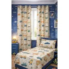 Kit Infantil Lençol + Fronha + Cortina 2 Partes Estampado Algodão-Poliéster - 3 Peças Temáticas