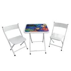 Conjunto De Mesa Infantil Com 2 Cadeiras Dobrável Aço Jogo