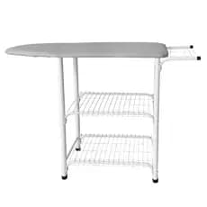 Tábua Mesa de Passar Roupas com Prateleiras Organizadoras e Suporte para Ferro – Multiuso