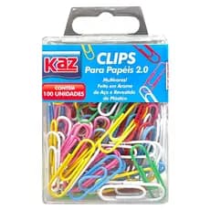 Kit 100 Clips Coloridos de Aço Para Papel n°2/0 Revestido em Plástico