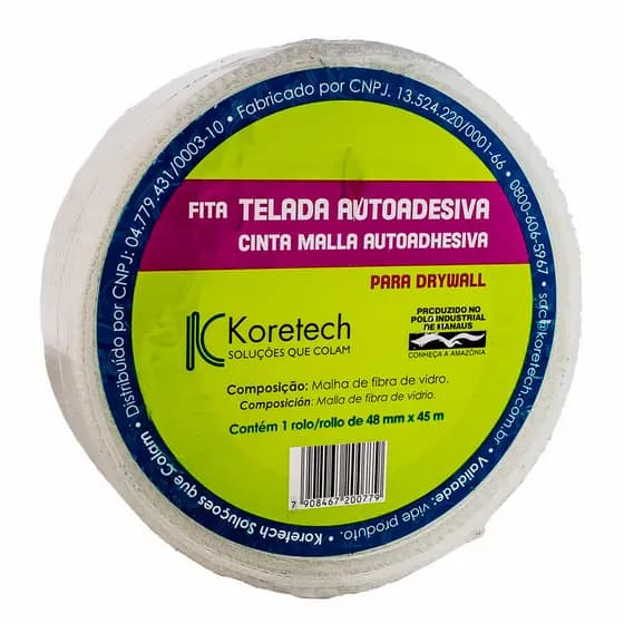 Fita Telada Fibra De Vidro Drywall Autoadesiva 45m X 48mm
