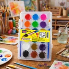 Aquarela Kit Pintura Estojo C/ 18 Cores + 2 Pincéis Infantil Cor Branco