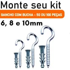 Kit Gancho com Buchas Fixação Parede Janela Rede Jogo Gancho Zincado 6 8 e 10 Ganchos Zincado