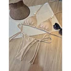 Biquini Com Amarração Lateral Fio dental Cortininha - bronze perfeito moda praia verão 2026 Miçangas