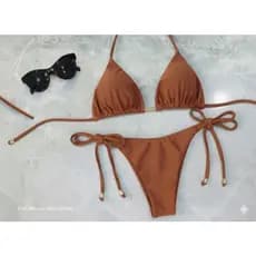 Biquíni Fio Duplo Feminino Amarração Lateral - Bronze Perfeito Moda Praia Verão 2025