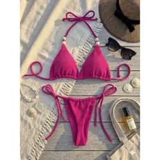 Biquini cortininha fio dental amarração lateral Bojo Removivel bronze perfeito moda praia verão 2026