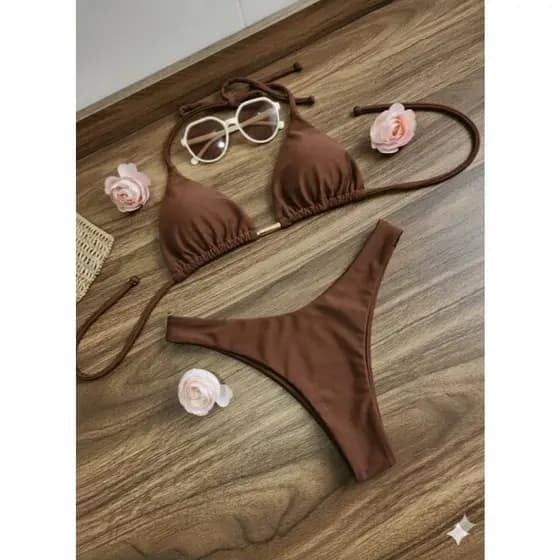 Biquini feminino asa delta fio duplo top cortininha verao 2026 moda praia com bojo removivel