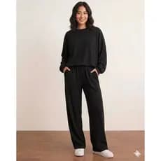 Conjunto Feminino Calça Wide Leg Pantalona - Blusa careca Malha Crepe Blogueira 2026