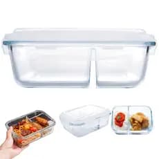Pote de Vidro Com Tampa Hermética 2 Divisórias 1000Ml Marmita Fitness Retangular