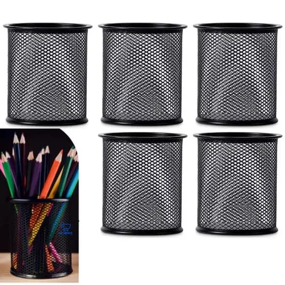 Kit 5 Porta Lápis Caneta Organizador de Mesa de Escritório Metal Aramado Papelaria