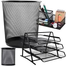 Kit Escritório Organizador Porta Caneta Lixeira Porta Treco Clips 3 Divisórias Bandeja Prateleira