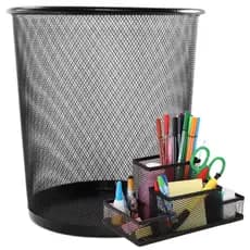Kit Escritório Lixeira de Metal 12 Litros Porta Treco 4 Divisórias Clips Home Office