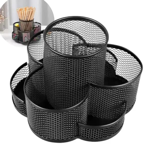 Organizador Porta Caneta Lápis Clips Giratório 7 Divisórias
