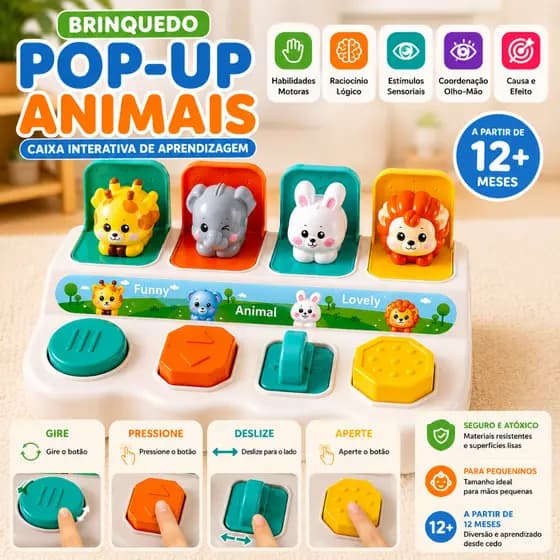 Brinquedos Para Bebês e Crianças Pop-Up Animais Interativo Educativo Desenvolvimento Infantil