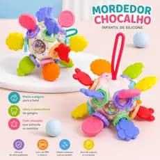 Mordedor Chocalho Bola Infantil de Silicone Estímulo Sensorial, Coordenação Motora e Alívio Dentição