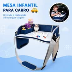 Mesa Infantil para Carro com Cinto Ajustável e Organizador – Ideal para Desenhar, Pintar e Comer