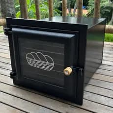 Forno Pequeno Fogão A Lenha 44x39x47 Porta Ferro Fundido e Vidro Pão Caixote Aço