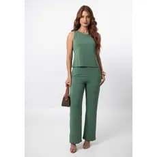 Conjunto Feminino Alfaiataria Social Casual Calça Pantalona Blusa Regata - Raquel