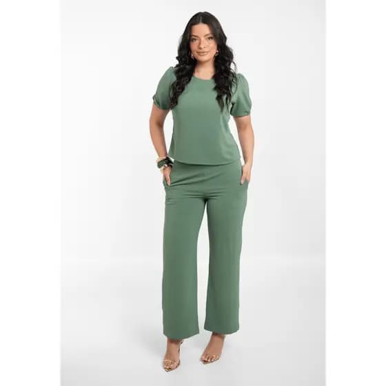 Conjunto Alfaiatria Feminino Calça Pantalona Blusa Manga Curta - Cecília