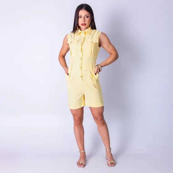 Macaquinho Curto Feminino Casual Sem Manga Verão Gola Camisa - Nanda