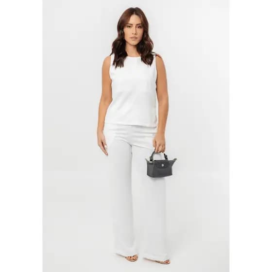 Conjunto Alfaiataria Feminino Social Blusa e Calça Tecido Toque Gelado - Raquel