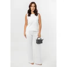 Conjunto Alfaiataria Feminino Social Blusa e Calça Tecido Toque Gelado - Raquel