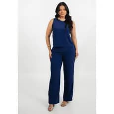 Conjunto Feminino Alfaiataria Blusa e Calça Tecido Bangladesh - Raquel