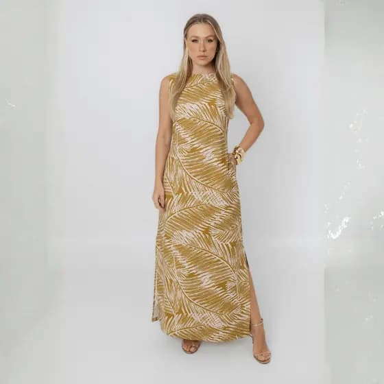 Vestido Longo Elegante Fenda Lateral Alfaiataria Praia - Débora