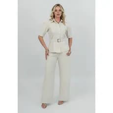 Conjunto Feminino Alfaiataria Blusa Cinto E Calça Social - Martha