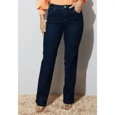 Calça Jeans Feminina Reta Escura Levanta Bumbum Pop Up - Flávia